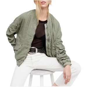 FREE PEOPLE Ruched Linen Bomber Jacket